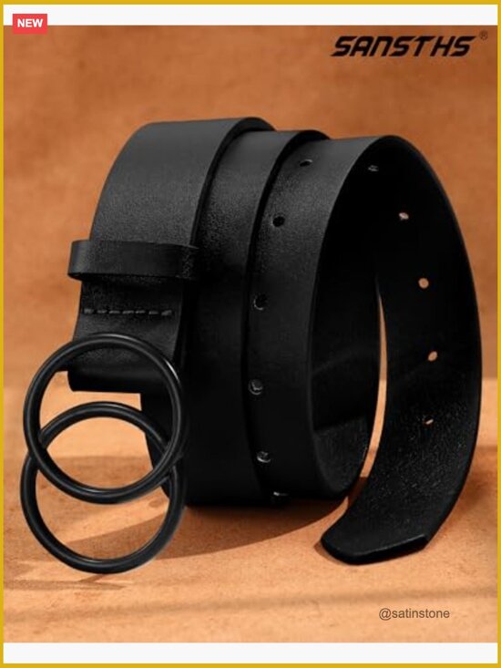 Faux Leather Women\'s Double Ring Buckle Belt for Jeans main image 3